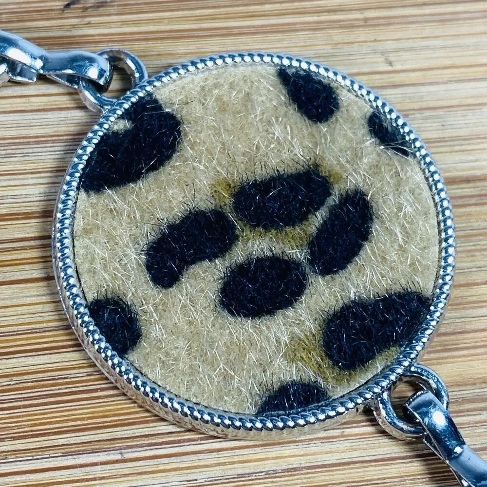 Vintage Faux Fur Leopard Silver Belt 41” Long